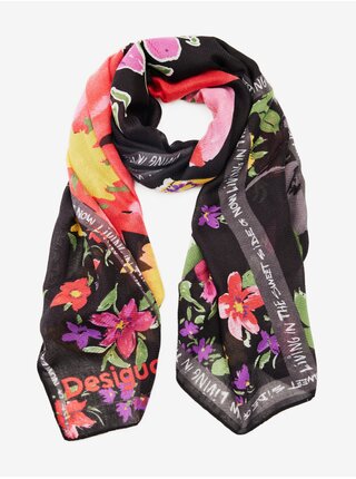Červeno-černý dámský květovaný šátek Desigual Flores Patch