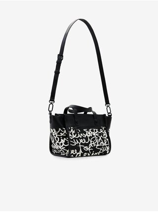 Krémovo-čierna dámska vzorovaná kabelka Desigual Lettering Guimar Mini