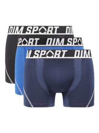 Sada tří pánských boxerek v černé a modré barvě DIM SPORT MICROFIBRE BOXER 3x 