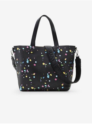Krémovo-čierna obojstranná kabelka 2v1 Desigual Splatter23 Pravia Reversible