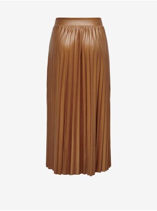 Hnedá dámska koženková midi sukňa ONLY Anina