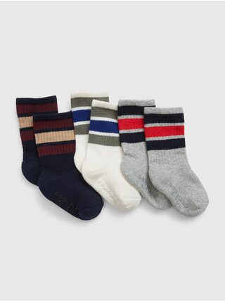 Súprava troch párov detských ponožiek v šedej, bielej a tmavo modrej farbe GAP