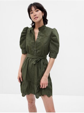 Zelené dámské šaty s nabíranými rukávy GAP  