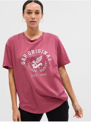 Tmavě růžové dámské tričko s potiskem GAP 