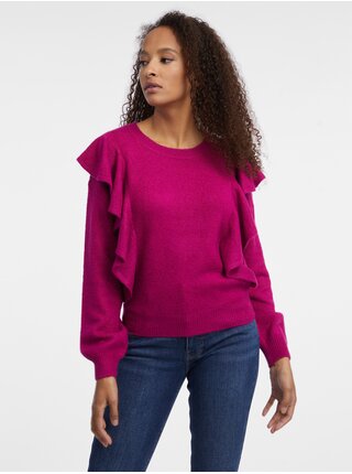 Tmavě růžový dámský svetr s volány ORSAY