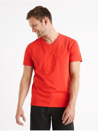 Červené pánske basic tričko Celio Debasev