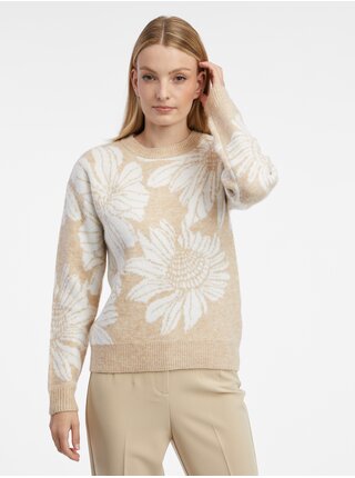 Bielo-béžový dámsky kvetovaný sveter ORSAY