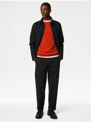 Tehlový pánsky vlnený basic sveter Marks & Spencer 