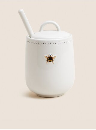 Biela nádoba na med s motívom včely Marks & Spencer 