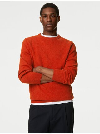 Cihlový pánský vlněný basic svetr Marks & Spencer 