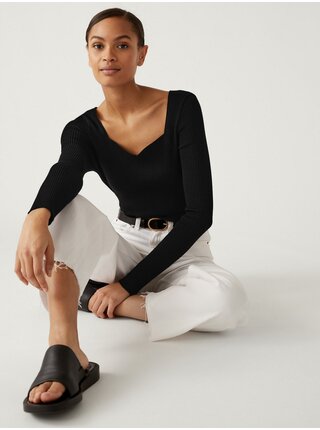 Čierny dámsky rebrovaný basic sveter Marks & Spencer 