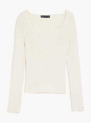 Krémový dámsky rebrovaný basic sveter Marks & Spencer 