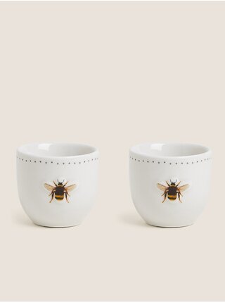 Súprava dvoch kalíškov na vajcia s motívom včely v bielej farbe Marks & Spencer