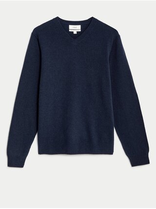 Tmavomodrý pánsky vlnený sveter Marks & Spencer