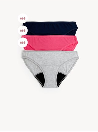 Sada tří dámských menstruačních kalhotek s vysokou savostí v šedé, růžové a černé barvě Marks & Spencer 