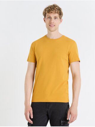 Žluté pánské basic tričko Celio Neunir