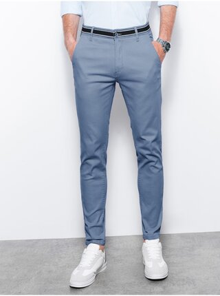 Světle modré pánské chino kalhoty s páskem Ombre Clothing