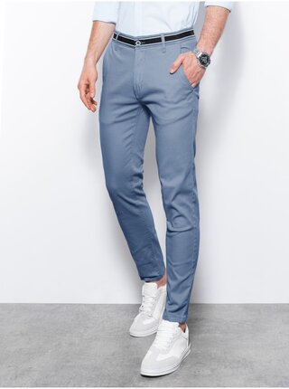 Světle modré pánské chino kalhoty s páskem Ombre Clothing