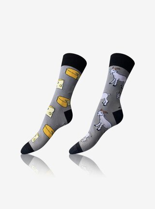 Sada tří párů unisex vzorovaných ponožek v hnědé, žluté, šedé a zelené barvě Bellinda CRAZY SOCKS 3x 