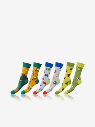 Sada tří párů unisex vzorovaných ponožek v oranžové, šedé a světle zelené barvě Bellinda CRAZY SOCKS  
