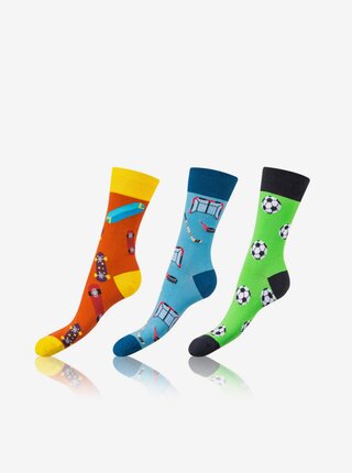 Sada tří párů unisex vzorovaných ponožek v oranžové, modré a zelené barvě Bellinda CRAZY SOCKS