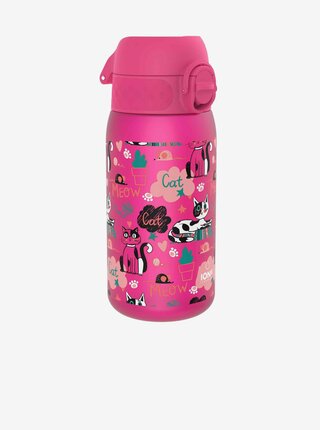 Tmavě růžová vzorovaná lahev Ion8 Leak Proof Cats (350 ml)