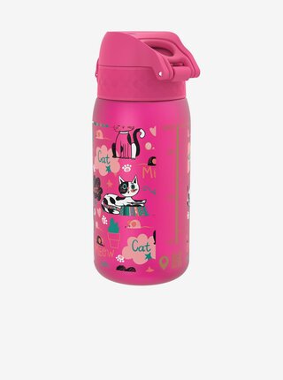 Tmavě růžová vzorovaná lahev Ion8 Leak Proof Cats (350 ml)