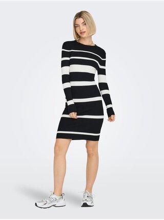 Bílo-černé dámské pruhované svetrové šaty ONLY Mauve