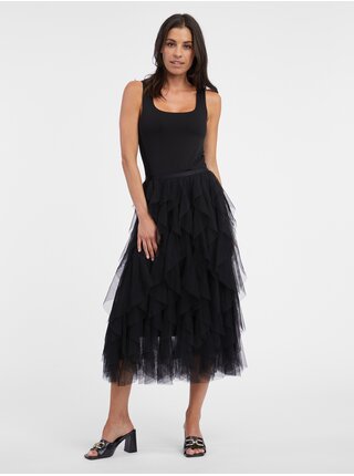 Černá dámská midi sukně s volány ORSAY