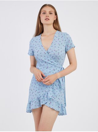 Světle modré dámské květované zavinovací šaty Noisy May Clara