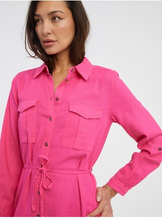 Tmavě růžové dámské lněné košilové šaty ONLY Caro