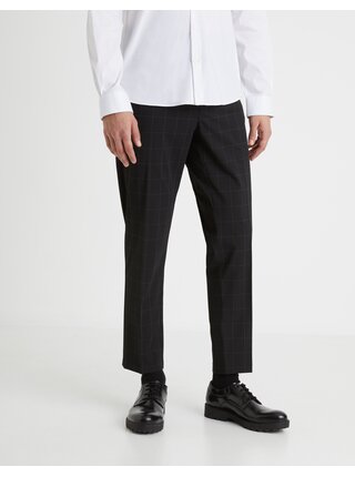Černé pánské kostkované zkrácené kalhoty Celio Fonoel 