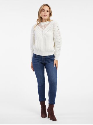 Krémový dámsky sveter s čipkou ORSAY
