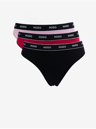 Súprava troch dámskych táng v čiernej, červenej a ružovej farbe HUGO
