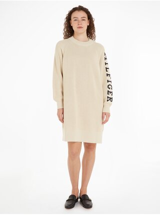 Béžové dámské svetrové šaty Tommy Hilfiger 