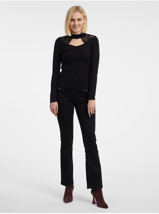 Čierny dámsky ľahký sveter s čipkou ORSAY