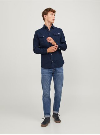 Tmavomodrá pánska džínsová košeľa Jack & Jones Sheridan