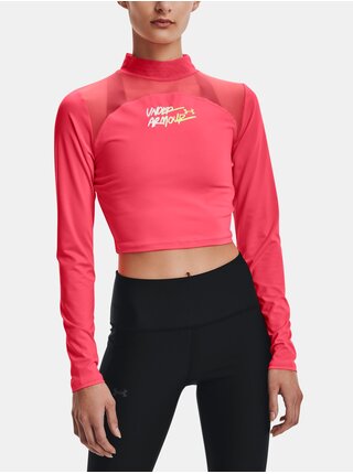 Tmavo ružové športové crop top tričko Under Armour HG Q3 Crop Mockneck