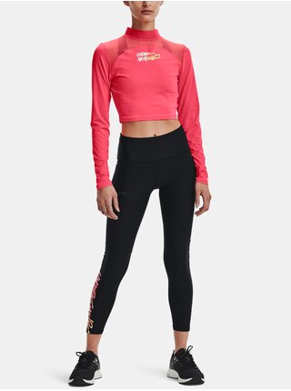 Tmavě růžové sportovní crop top tričko Under Armour HG Q3 Crop Mockneck