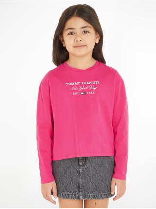 Tmavo ružové dievčenské tričko Tommy Hilfiger