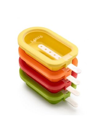 Súprava štyroch tvorítok na zmrzlinu v žltej, červenej, zelenej a oranžovej farbe Lékué