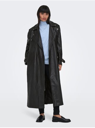 Čierny dámsky koženkový kabát ONLY Freja