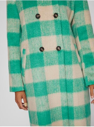 Zeleno-béžový dámský kostkovaný kabát VILA Viorta