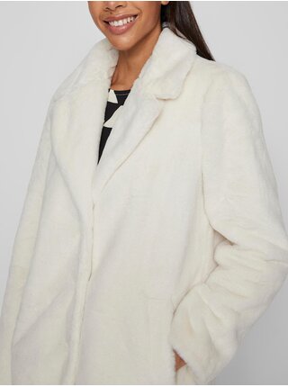 Krémový dámský zimní kabát z umělého kožíšku VILA Viebba