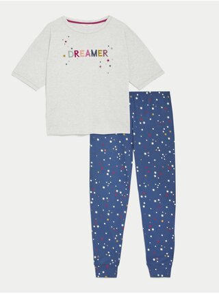 Modro-krémové dámske pyžamo s nápisom „Dreamer“ Marks & Spencer 