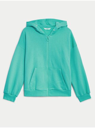 Zelená holčičí basic mikina na zip s kapucí Marks & Spencer 