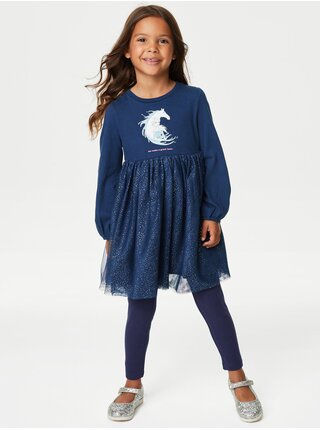 Tmavě modré holčičí třpytivé tylové šaty s potiskem Marks & Spencer Ledové království™