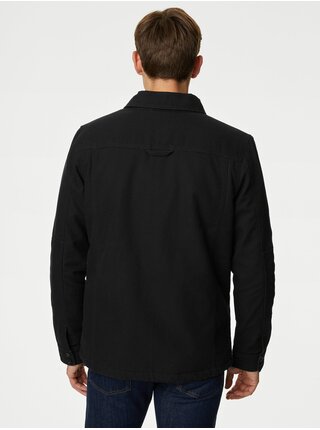 Čierna pánska bunda s umelým kožúškom Marks & Spencer