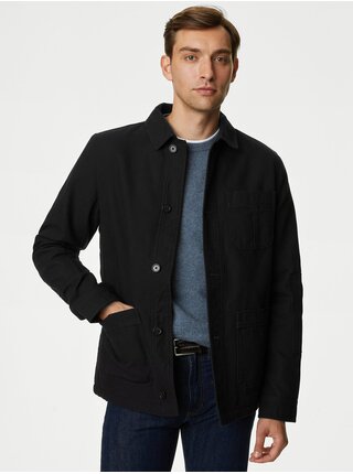 Čierna pánska bunda s umelým kožúškom Marks & Spencer