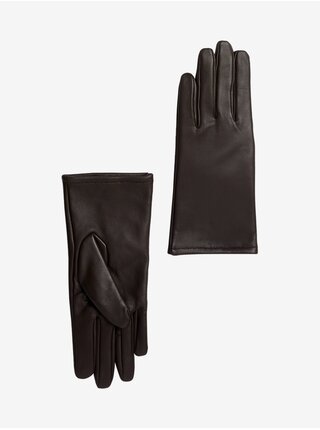 Tmavohnedé dámske kožené rukavice s podšívkou Marks & Spencer 